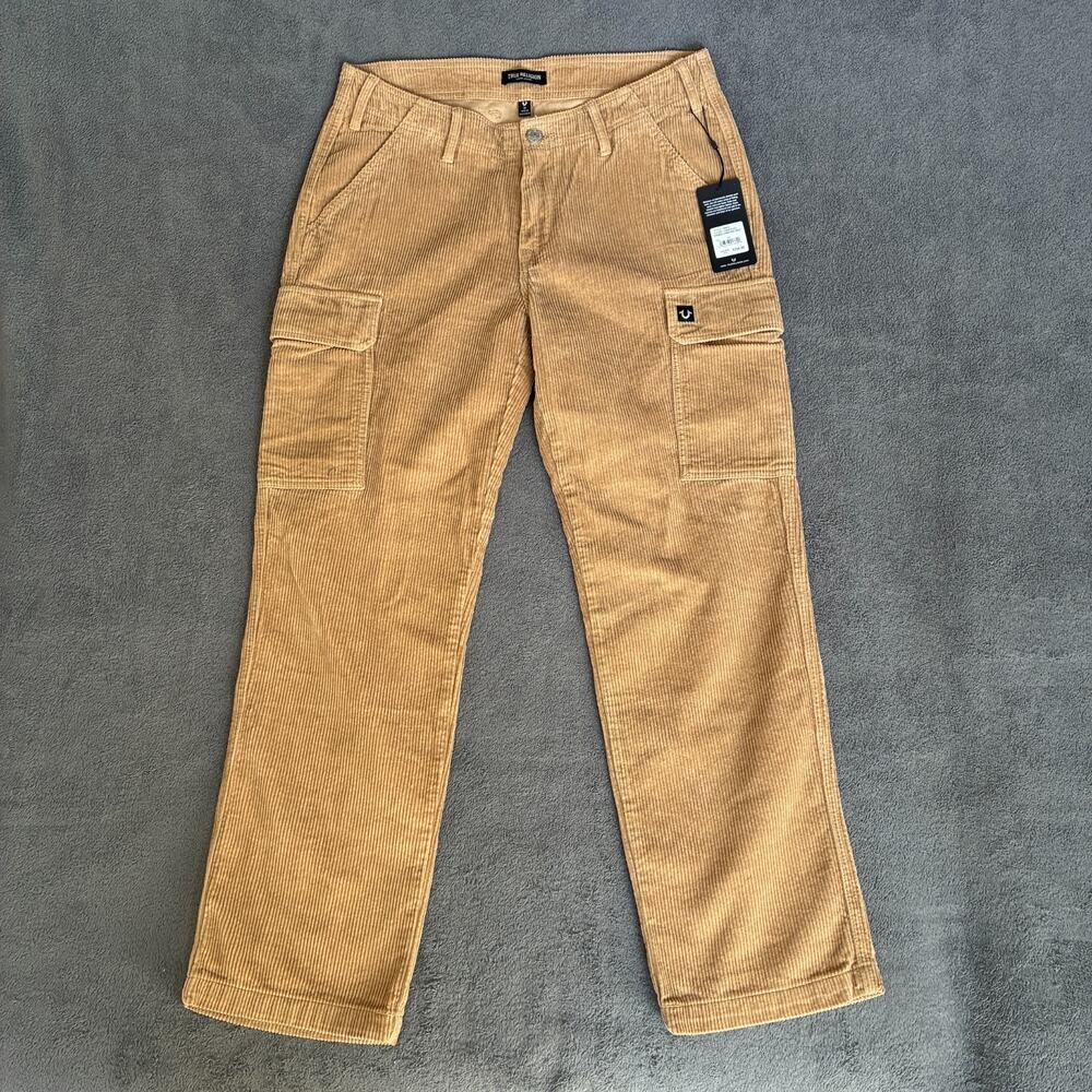 True Religion Brown Tan Cargo Pants Vintage Corduroy Cotton Women’s Size 31
